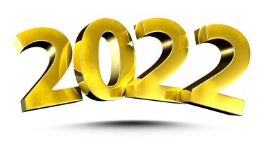 3D illüstrasyon Numarası 2022 Gold beyaz arka planda izole edildi. (Kırpma Yolu ile)