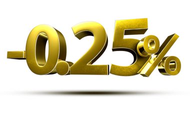3D illüstrasyon -% 0.25 altın beyaz arka planda izole edildi. (Kırpma Yolu ile)