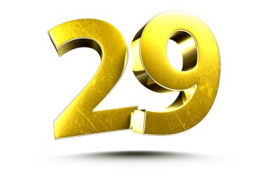 Beyaz arka planda izole edilmiş 3B Altın Numara 29. (Kırpma Yolu ile).