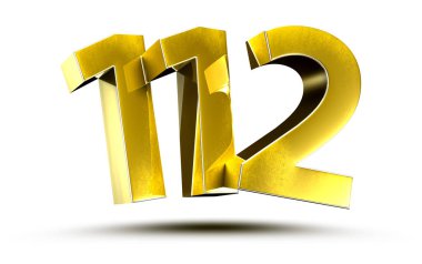 3D illüstrasyon Numarası 112 Gold beyaz arka planda izole edildi. (Kırpma Yolu ile)