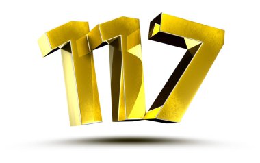 3D illüstrasyon Numarası 117 Gold beyaz arka planda izole edildi. (Kırpma Yolu ile)