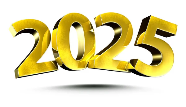 3D illüstrasyon Numarası 2025 Gold beyaz arka planda izole edildi. (Kırpma Yolu ile)