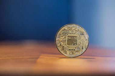 Cryptocurrency elektronik işaretiyle Bitcoin arka plan kopya girintili
