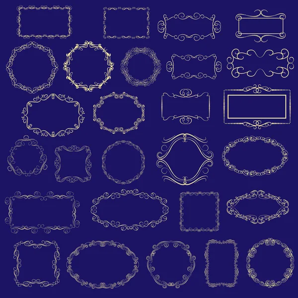 Набор Декоративных Золотых Рам Темном Фоне — стоковый вектор