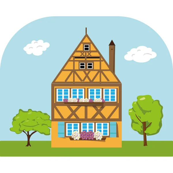 Maison Village Avec Arbres Concept — Image vectorielle
