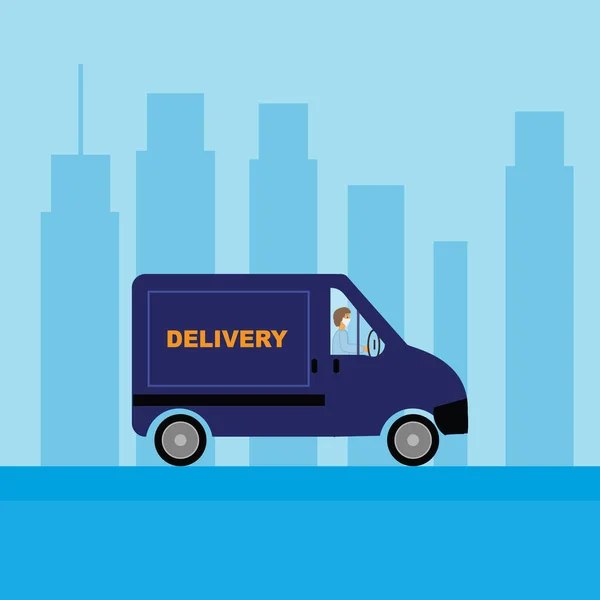  Minibüs teslimatı, arka planda şehir sokağı, lojistik ve teknoloji konsepti