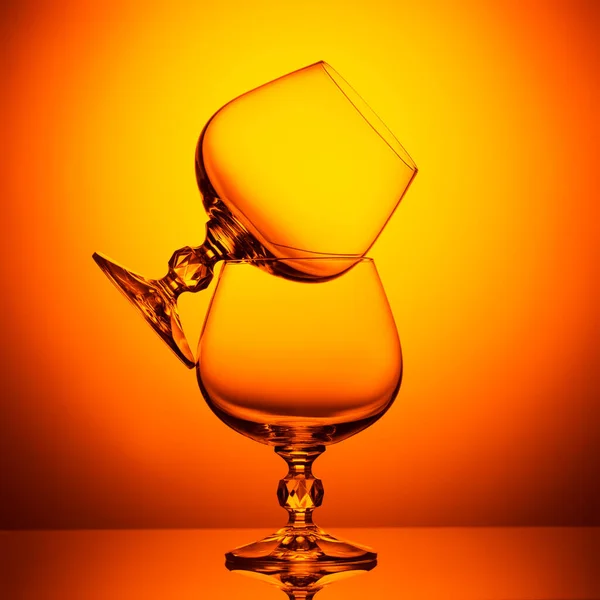 Two Glasses Background Yellow Orange Background Sun Glass — Stock Photo, Image