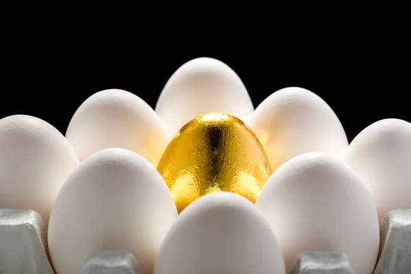 Guld Hönsägg Bland Vanliga Vita Ägg — Stockfoto