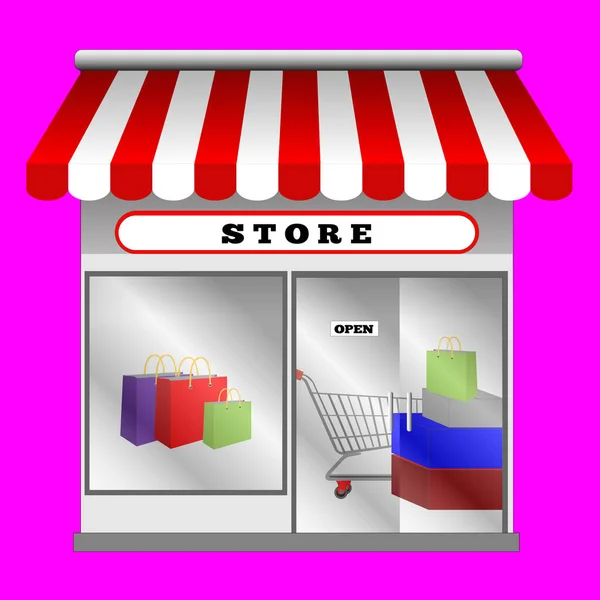 Shop Illustration Trolleys Boxes Bags — Stock Vector