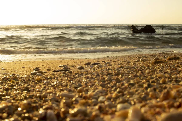 Zomer Achtergrond Van Warm Zand Met Zeegolf Zeegolf Bellen Met — Stockfoto