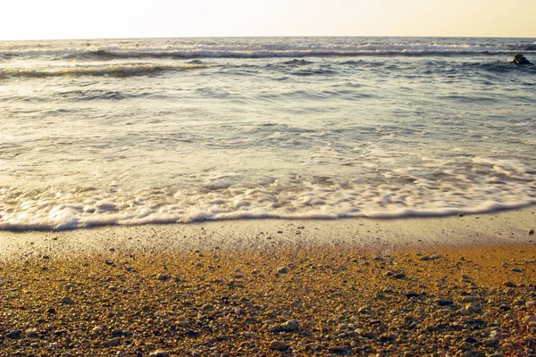 Zomer Achtergrond Van Warm Zand Met Zeegolf Zeegolf Bellen Met — Stockfoto