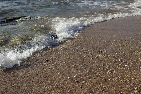 Zomer Achtergrond Van Warm Zand Met Zeegolf Zeegolf Bellen Met — Stockfoto