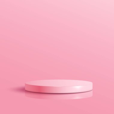 Pembe podyum. Pastel renkli odada spot ışıkları sahnesi olan yayalar. Vektör illüstrasyonu