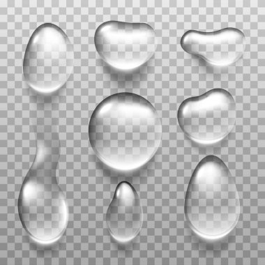 Açık gri arkaplanda saydam su damlası. Vektör illüstrasyonu