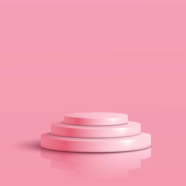 Pódium redondo rosa. Pedestal en habitación de color pastel con escena spot lights. Ilustración vectorial — Vector de stock
