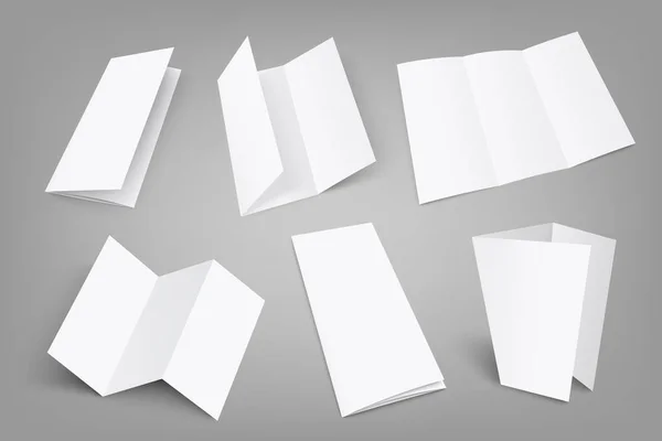 Conjunto de folheto tri fold em branco com tampa em fundo cinza. Ilustração 3D com sombras suaves. Ilustração do Vetor EPS10 —  Vetores de Stock