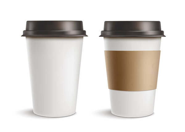 Set of coffee cup - Mockup template for cafe. black, white, brown cardboard coffee cup mockup. Disposable plastic and paper tableware template for hot drinks.Vector illustration