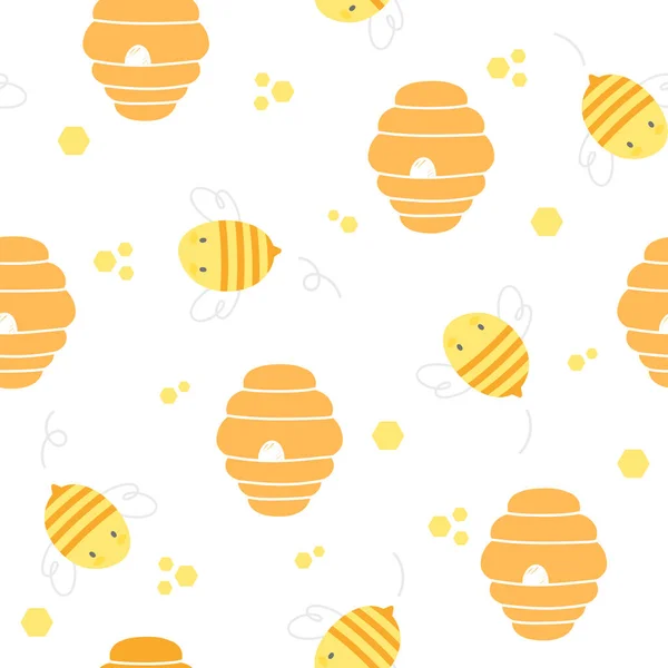 Bee och bi kupa sömlös mönster bakgrund — Stock vektor