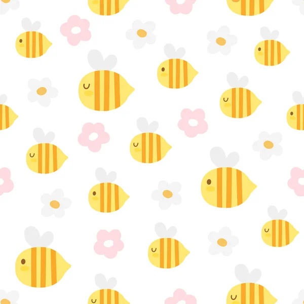 Пчела и цветы бесшовный фон узор — стоковый вектор