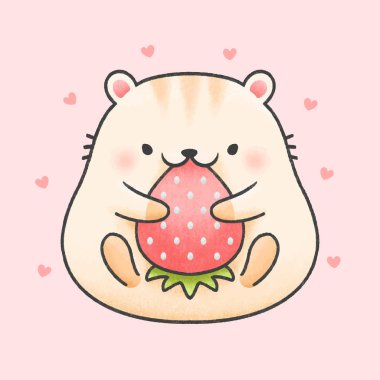 Tatlı hamsterlar çilek yer. Çizgi filmlerdeki gibi.