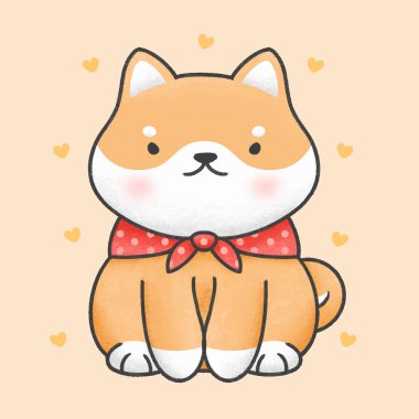 Şirin shiba inu dog karikatür el çizimi stili