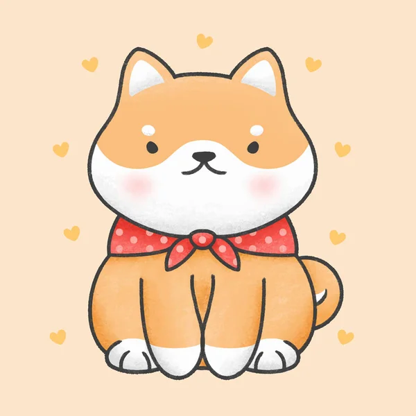 Leuke shiba inu hond zitten cartoon hand getekend stijl — Stockvector