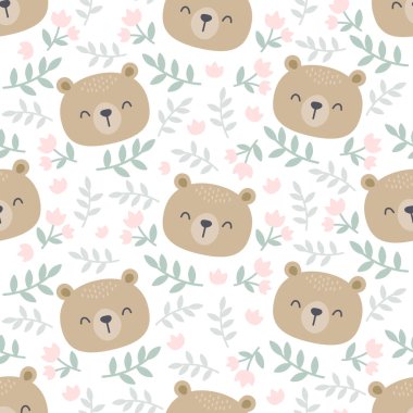 Sevimli ayı ve çiçeksiz arka plan tekrarlayan desen, duvar kâğıdı arka plan, şirin, kusursuz desen arka plan