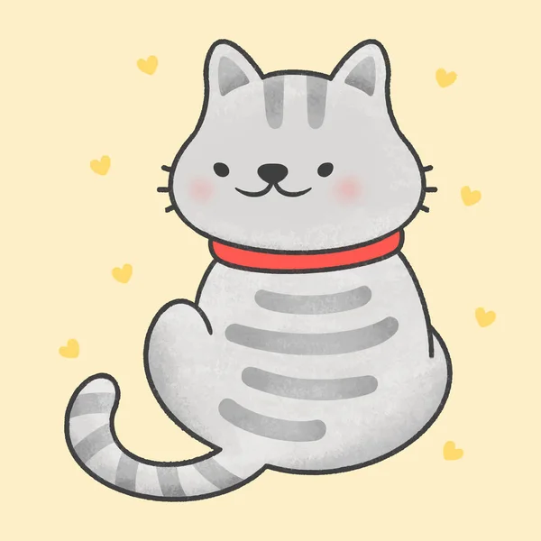 Cute Cat Sitting Back Hand Drawn Cartoon Animal Character Hand — Stock Vector