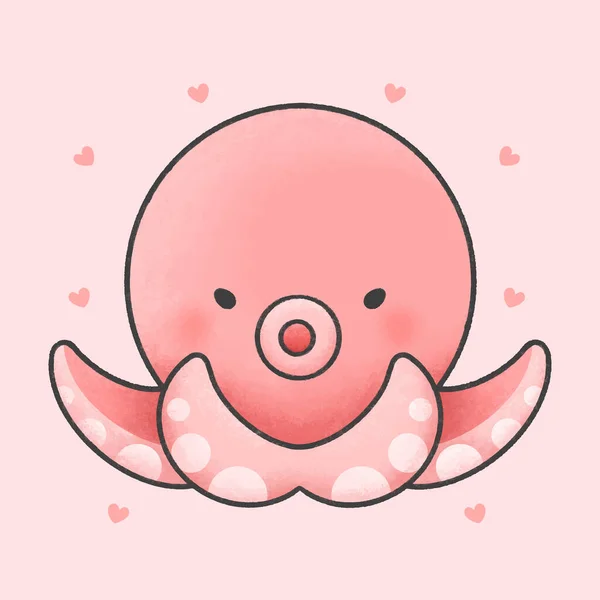 Octopus Lucu Tangan Digambar Karakter Kartun Hewan Vektor Gambar Tangan - Stok Vektor