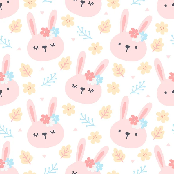 Cute rabbit and floral seamless background repeating pattern, wallpaper background, cute seamless pattern background