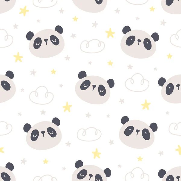 Netter Pandabär Und Sterne Nahtlosen Hintergrund Wiederholen Muster Tapete Hintergrund — Stockvektor