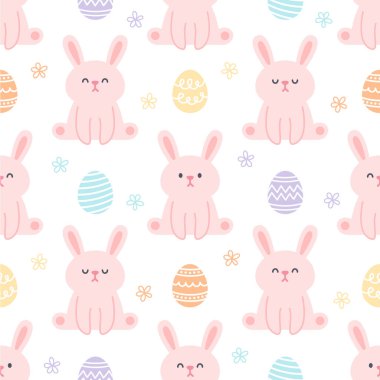 Tavşan ve Paskalya yumurtaları kusursuz arka plan tekrarlayan desen, duvar kâğıdı arka plan, şirin, pürüzsüz desen arka plan