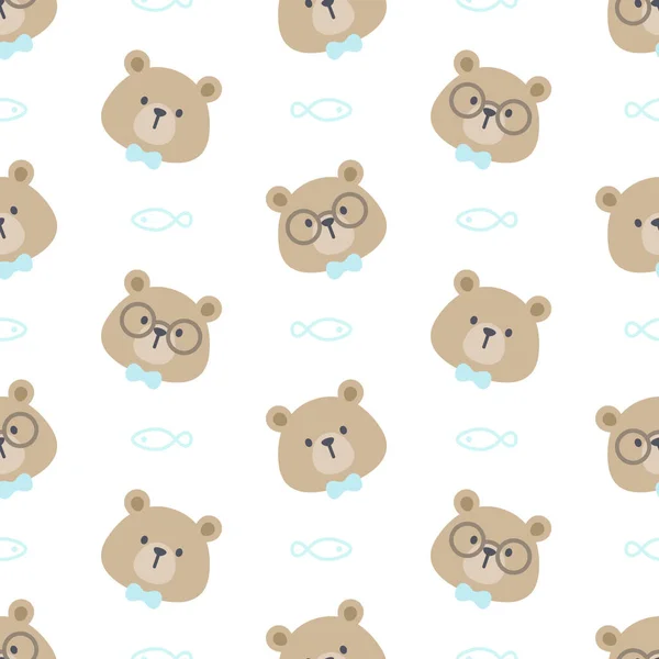Cute Niedźwiedź Okularami Muszką Bezszwowe Tło Powtarzające Wzór Tło Tapety — Wektor stockowy