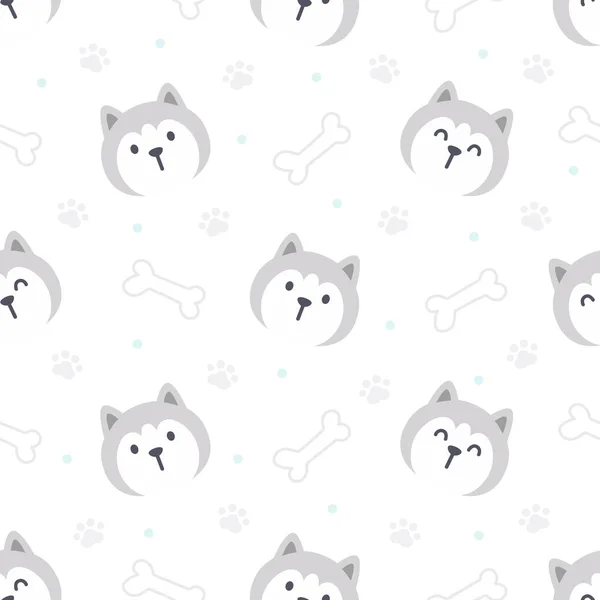 Nette Sibirische Husky Nahtlosen Hintergrund Wiederholen Muster Tapete Hintergrund Niedlich — Stockvektor