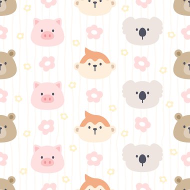 Cute animal seamless background repeating pattern, wallpaper background, cute seamless pattern background