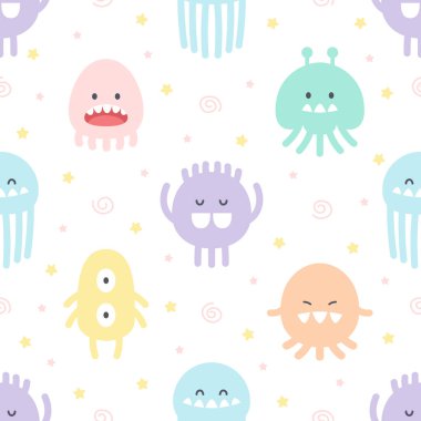 Cute monster seamless background repeating pattern, wallpaper background, cute seamless pattern background