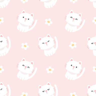 Şirin kedi ve çiçekler pürüzsüz arkaplan yinelenen desen, duvar kağıdı arka plan, şirin pürüzsüz desen arka plan