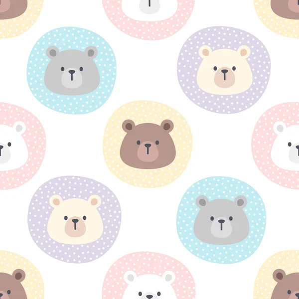 Ours Mignon Dans Cercle Pastel Fond Sans Couture Motif Répétitif — Image vectorielle