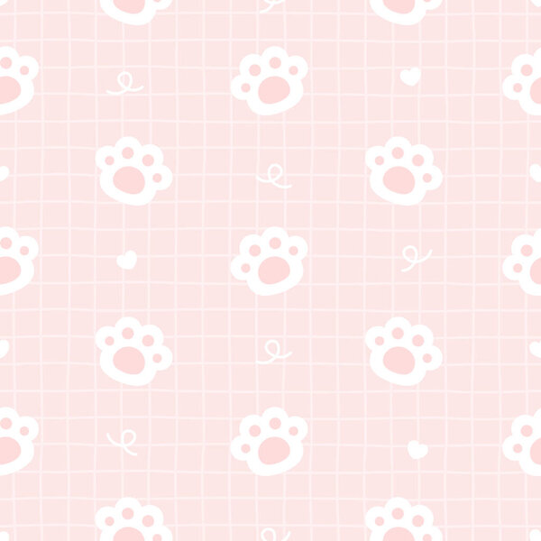 Cute cat paws footprint seamless background repeating pattern, wallpaper background, cute seamless pattern background