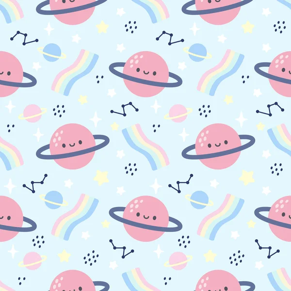 Cute planet in space seamless background repeating pattern, wallpaper background, cute seamless pattern background