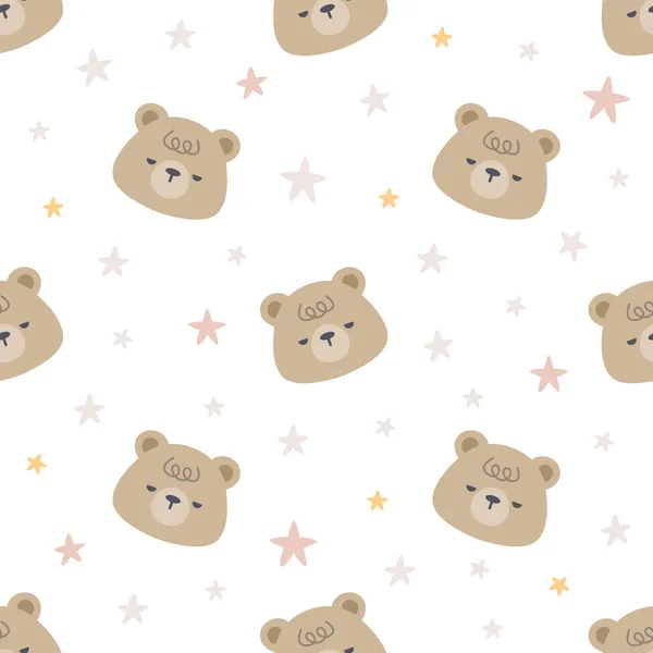 Cute sleepy bear with stars seamless background repeating pattern, wallpaper background, cute seamless pattern background