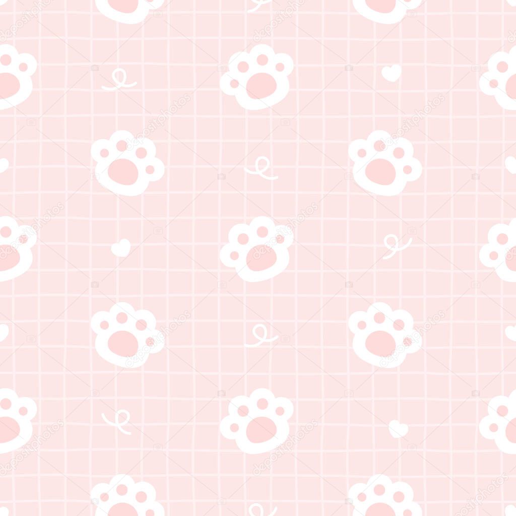 Cute cat paws footprint seamless background repeating pattern, wallpaper background, cute seamless pattern background