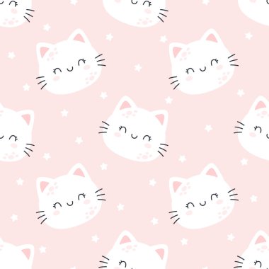 Kedi gezegeni pürüzsüz arka plan, tekrarlayan desen, duvar kağıdı arka plan, şirin pürüzsüz desen arka plan