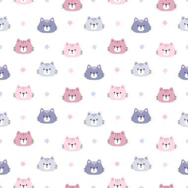 Kedi ve yıldızsız arkaplan tekrarlayan desen, duvar kağıdı arkaplan, şirin pürüzsüz desen arkaplan