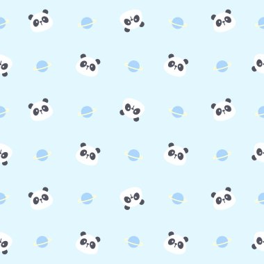 Şirin panda ve gezegensiz arka plan tekrarlayan desen, duvar kâğıdı arka plan, şirin, kusursuz desen arka plan