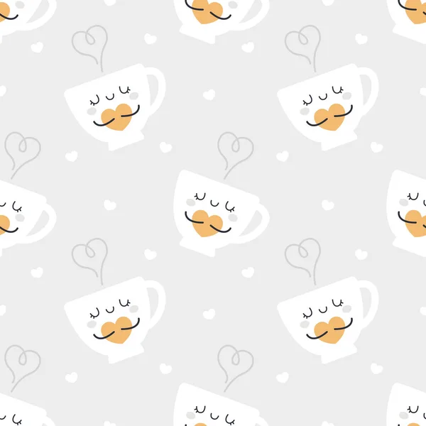 Nette Tasse Kaffee Nahtlosen Hintergrund Wiederholen Muster Tapete Hintergrund Niedlich — Stockvektor