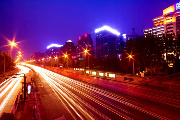 Straße Bei Nacht Peking China Der Weg Einer Lampe — Stockfoto