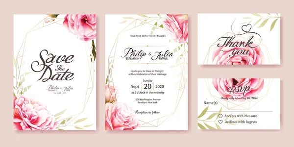 Modèle de carte d'invitation de mariage rose. Style aquarelle. Vecteur . — Image vectorielle