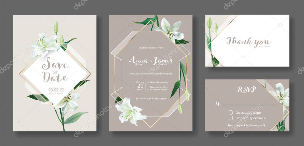Wedding Invitation card, save the date, thank you, rsvp template