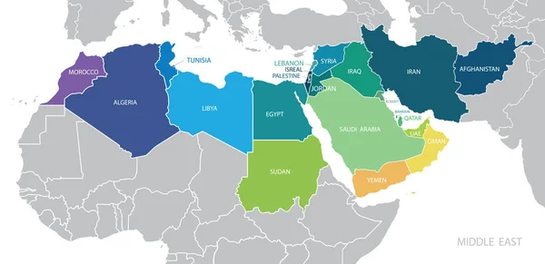 Orta Doğu 'nun renkli haritası. — Stok Vektör